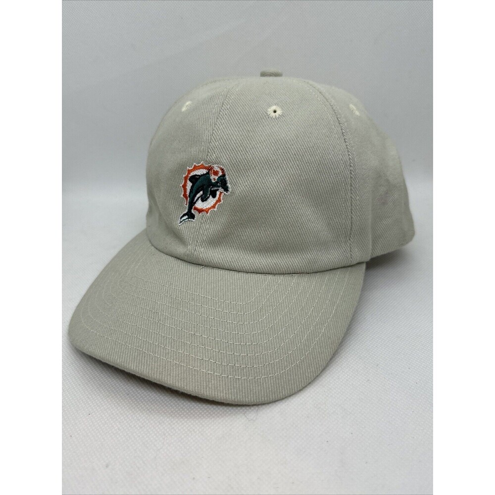 Vintage NFL Distressed Miami Dolphins Football Adjustable Dad Hat Cap Beige